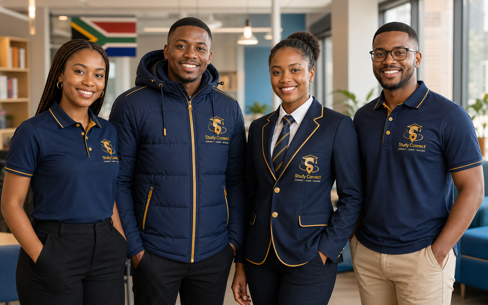 Study Connect team wearing official black and gold uniforms